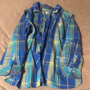 Talbots Blue Plaid Button Down Shirt